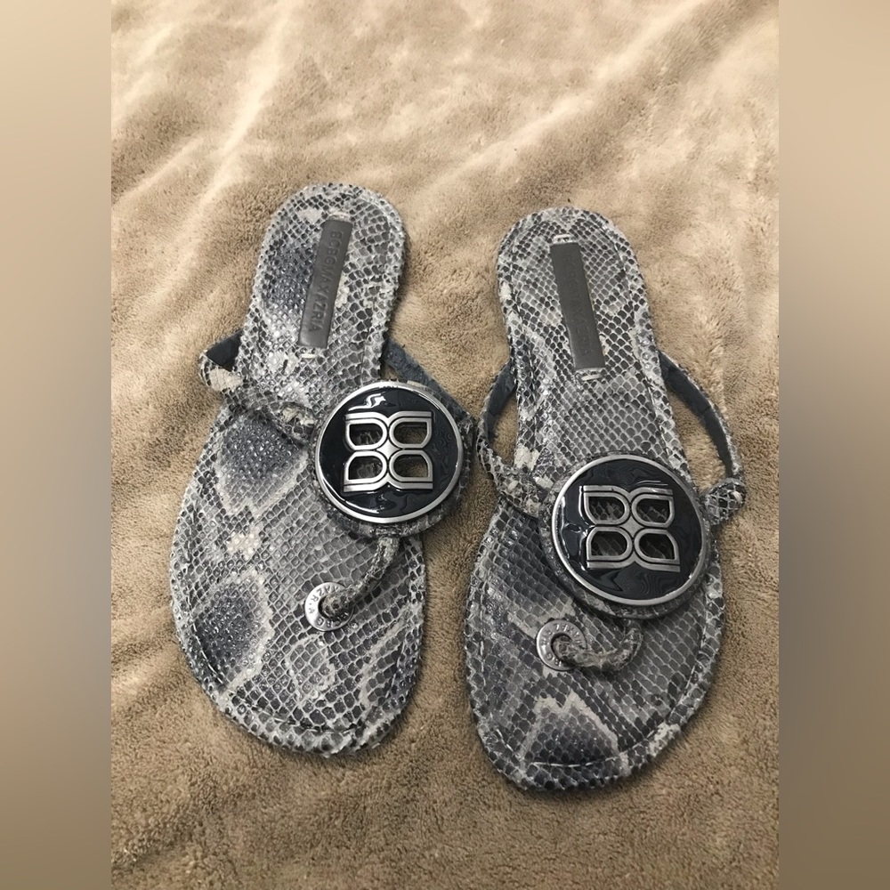 Black White Snakeskin Python Leather Sandals Sz 5 - image 1